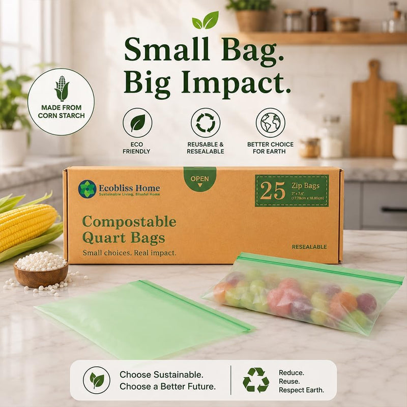 Compostable Zip Bags, Resealable Food Storage Bags