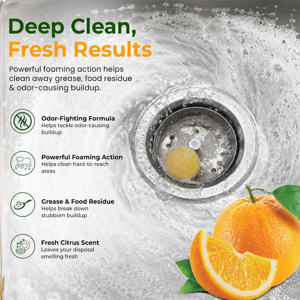 Garbage Disposal Cleaner Tablets – Foaming Deodorizer, Orange Citrus, 24 Count