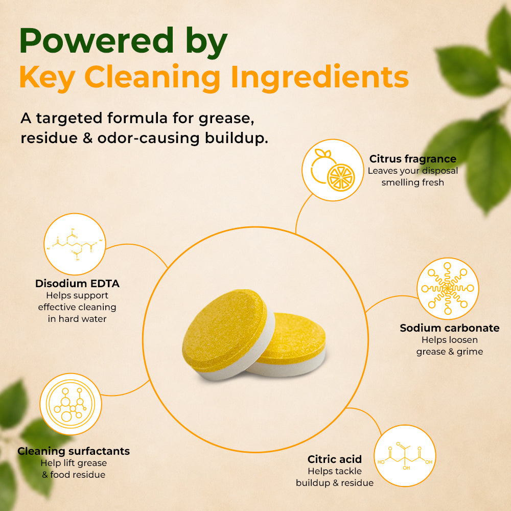 Garbage Disposal Cleaner Tablets – Foaming Deodorizer, Orange Citrus, 24 Count